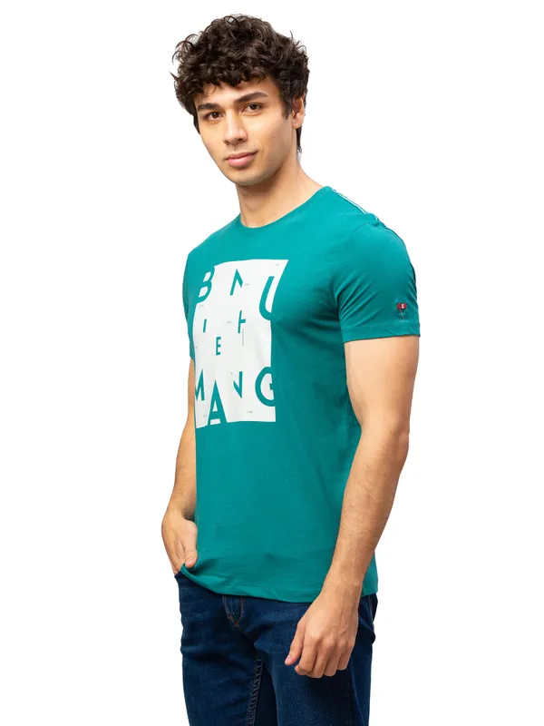 Being Human Regular Fit Men Crew Neck T-Shirts-Bottle Green